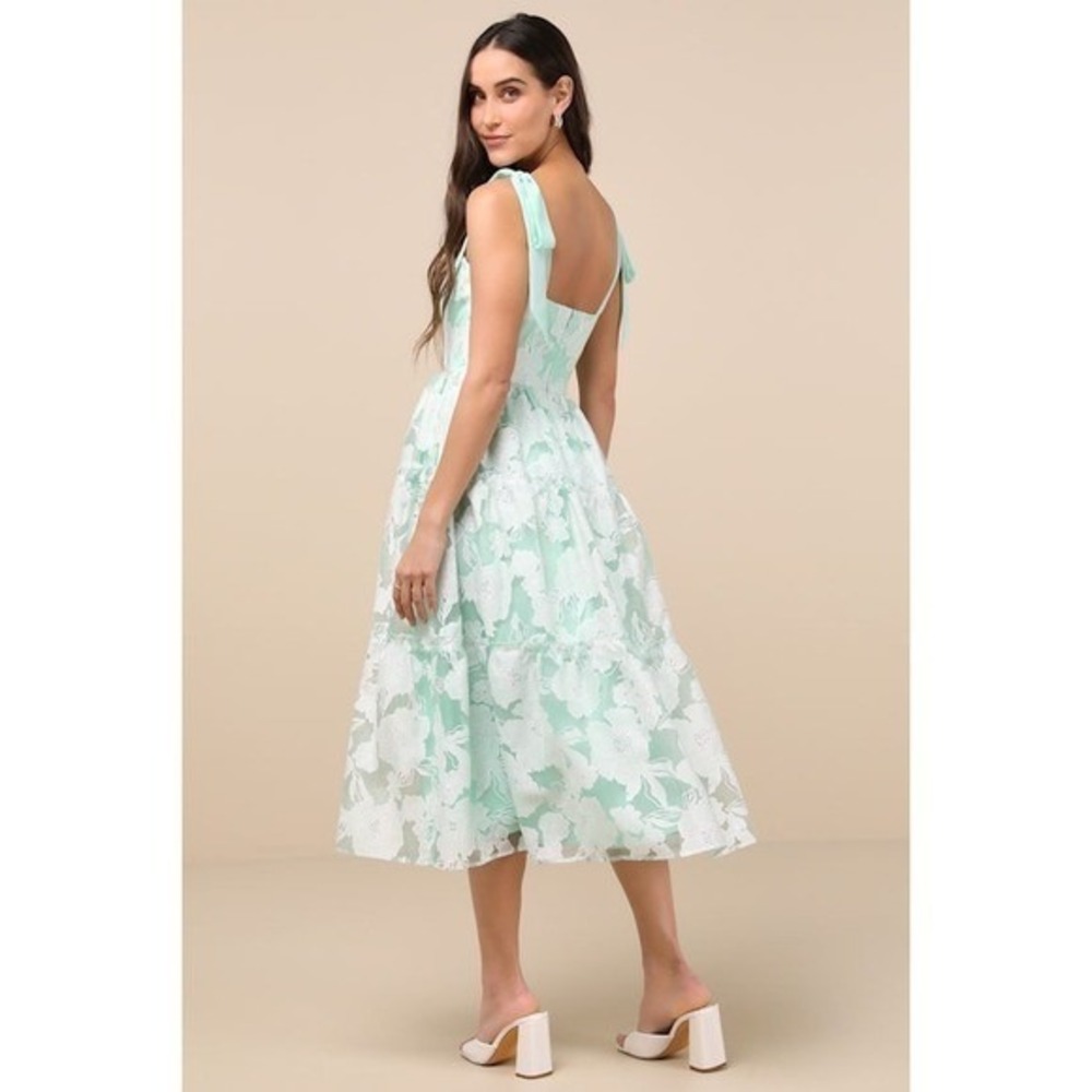 NWT Lulus Proof of Perfection Mint Green Floral Tiered Tie-Strap Midi Dress XL - Picture 4 of 10